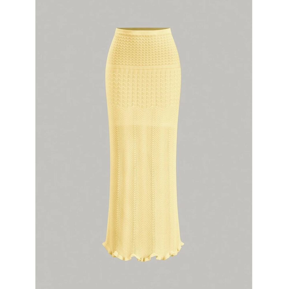 NWT Women's Yelllow Commense Wave Pattern Knit Maxi Skirt Sz XL